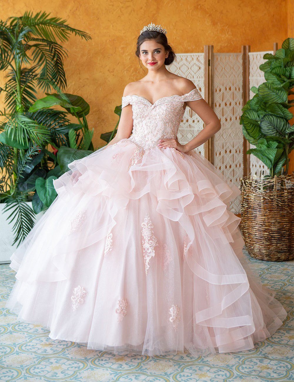 Layered Off-Shoulder Glitter Quinceañera Dress by Calla KY-018383 - Image 18