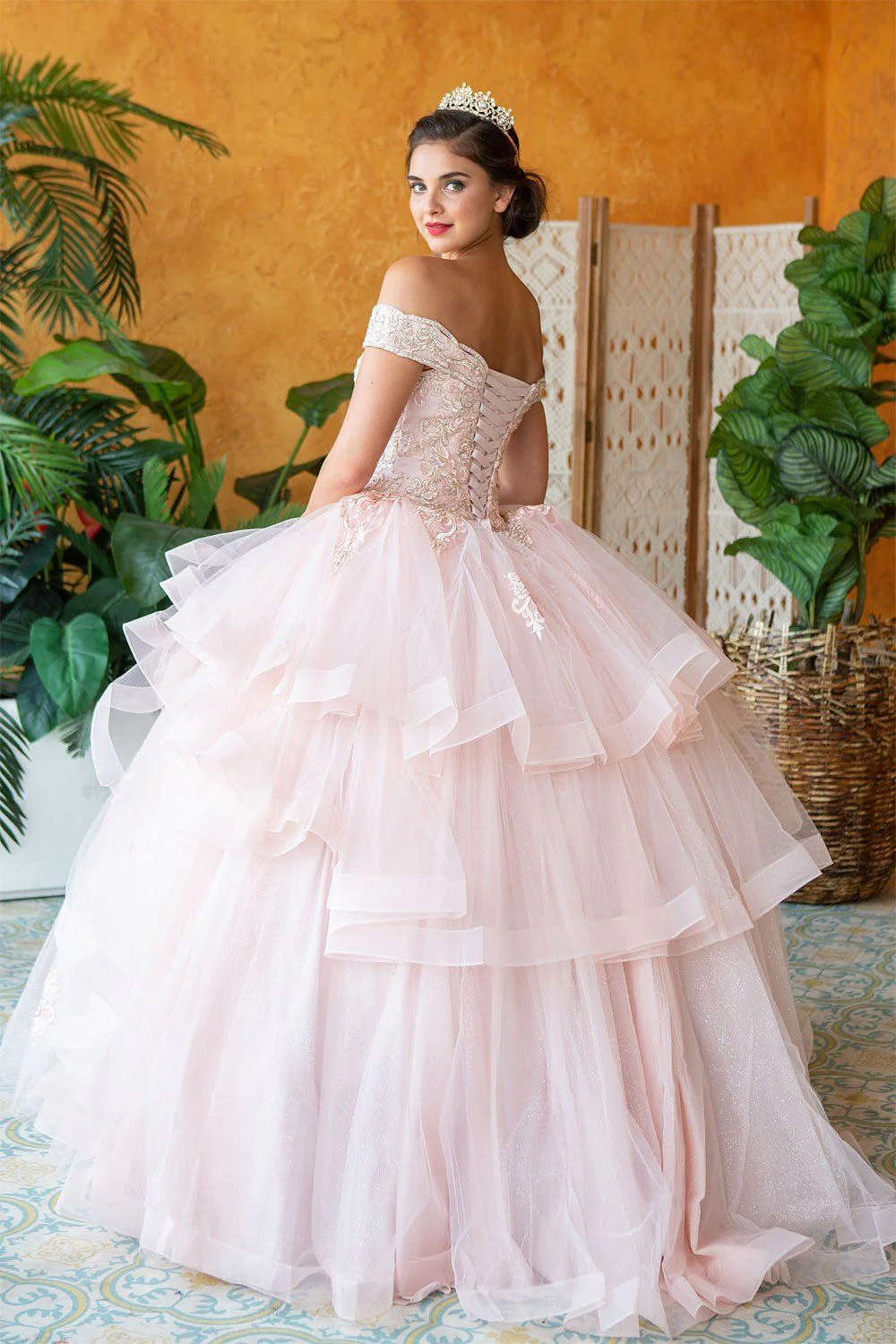 Layered Off-Shoulder Glitter Quinceañera Dress by Calla KY-018383 - Image 21