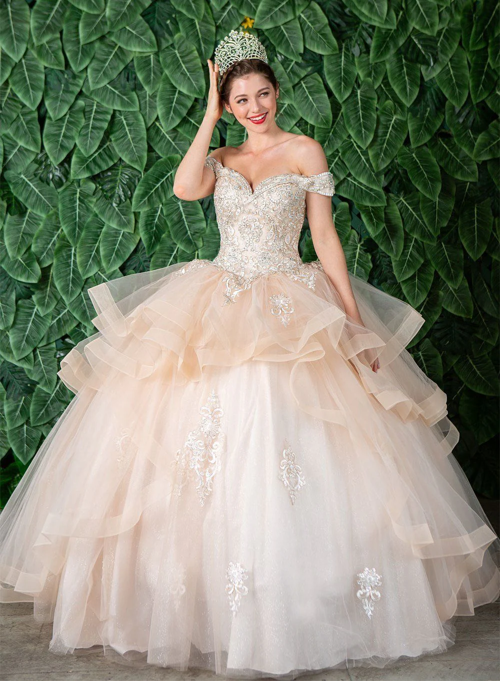 Layered Off-Shoulder Glitter Quinceañera Dress by Calla KY-018383 - Image 25