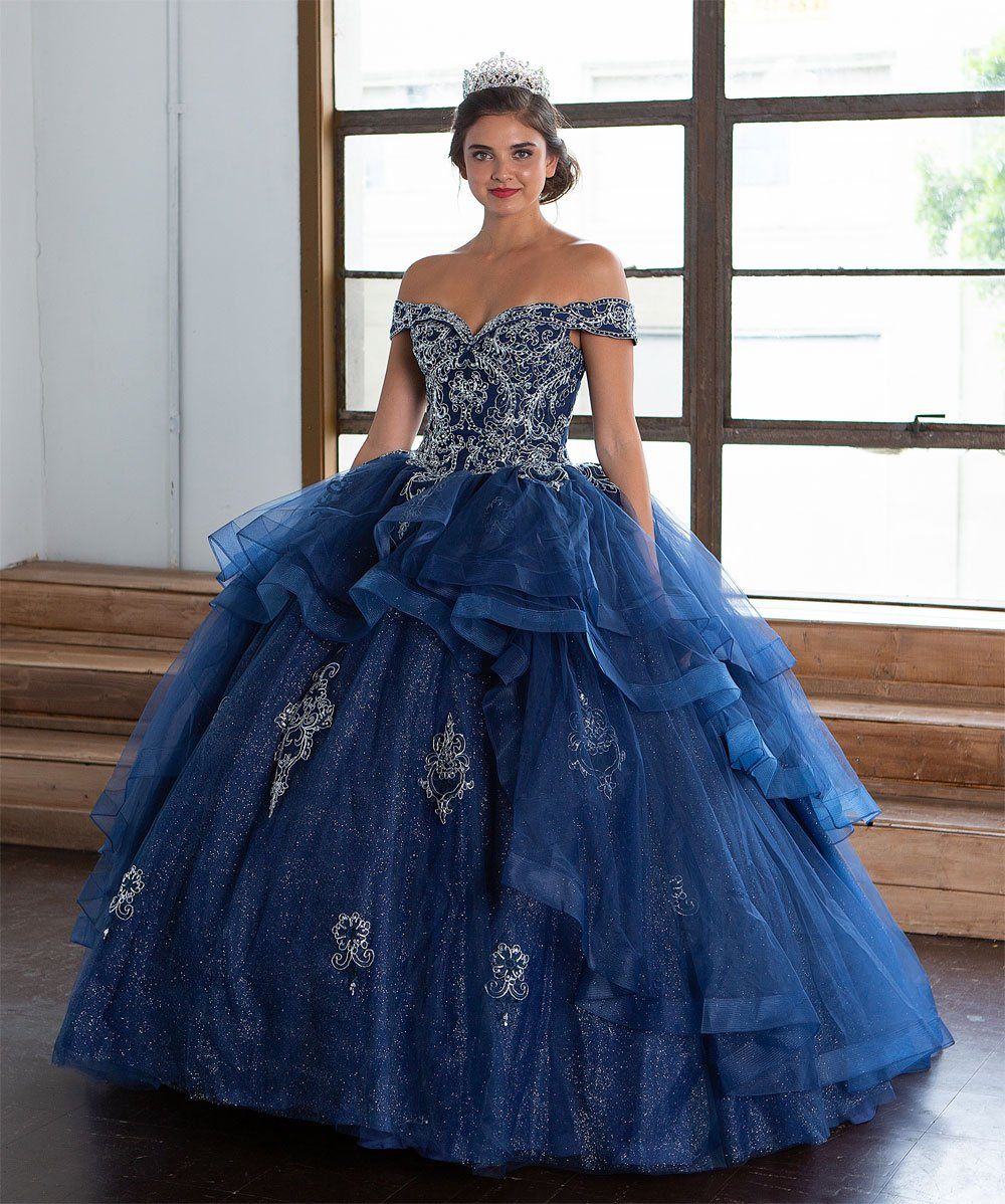 Layered Off-Shoulder Glitter Quinceañera Dress by Calla KY-018383 - Image 27