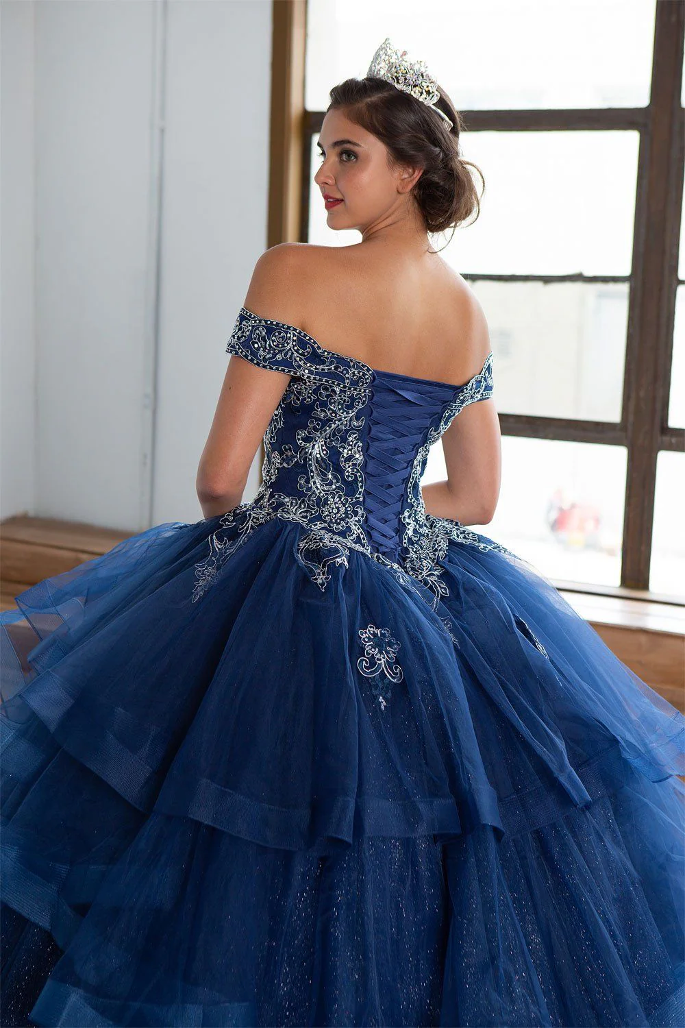 Layered Off-Shoulder Glitter Quinceañera Dress by Calla KY-018383 - Image 28