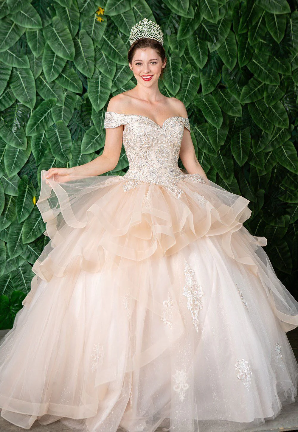 Layered Off-Shoulder Glitter Quinceañera Dress by Calla KY-018383 - Image 29