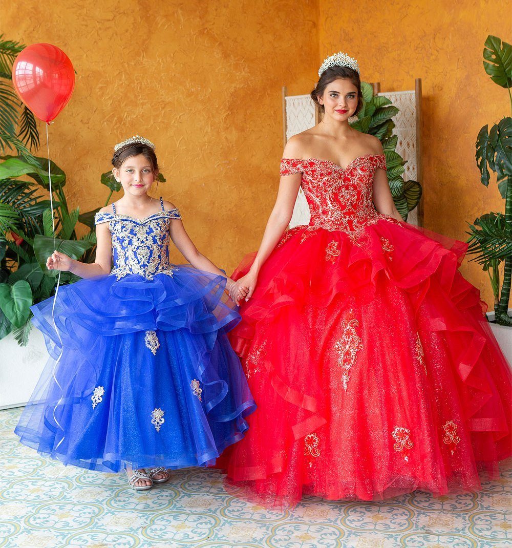 Layered Off-Shoulder Glitter Quinceañera Dress by Calla KY-018383 - Image 3
