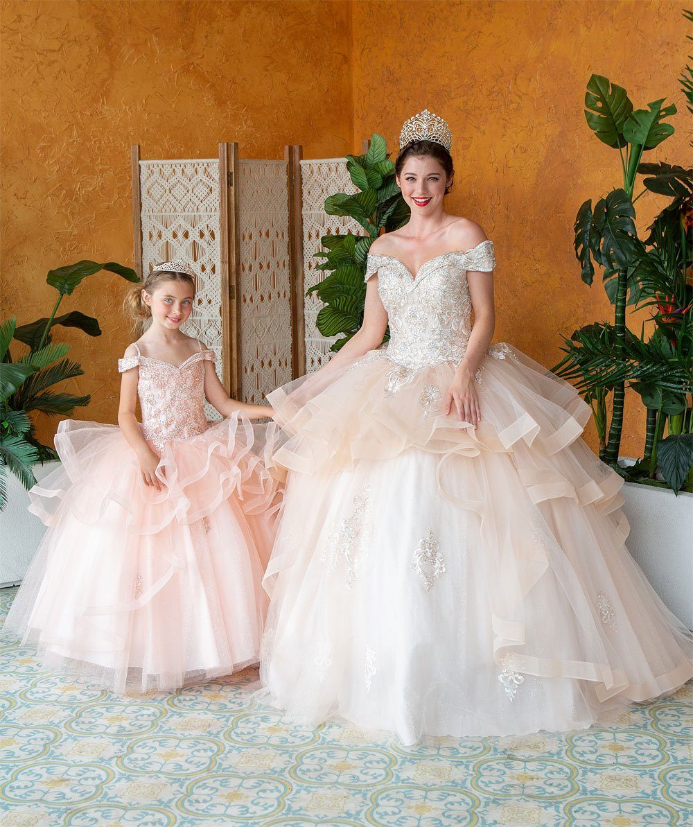 Layered Off-Shoulder Glitter Quinceañera Dress by Calla KY-018383 - Image 33