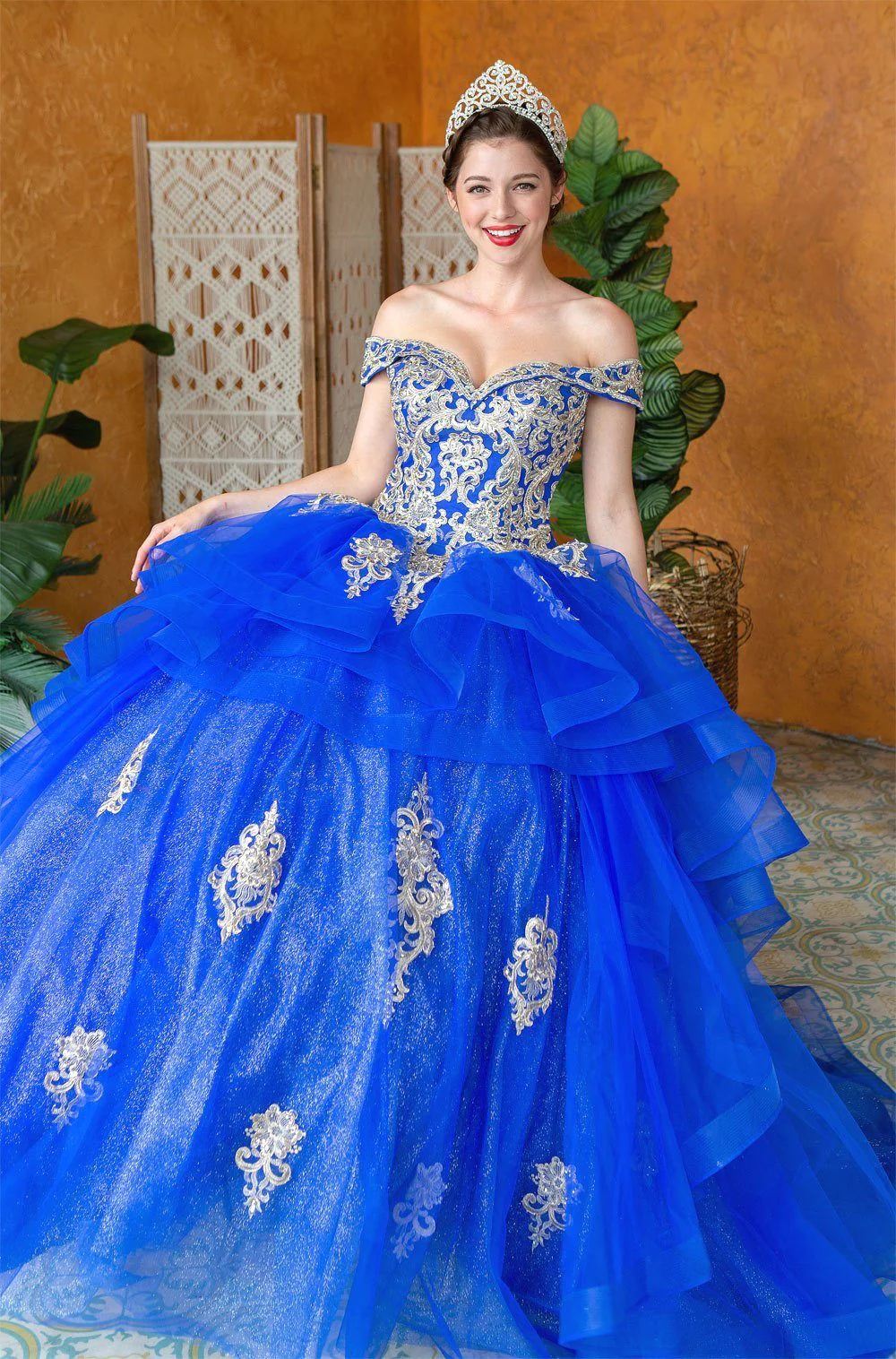 Layered Off-Shoulder Glitter Quinceañera Dress by Calla KY-018383 - Image 34