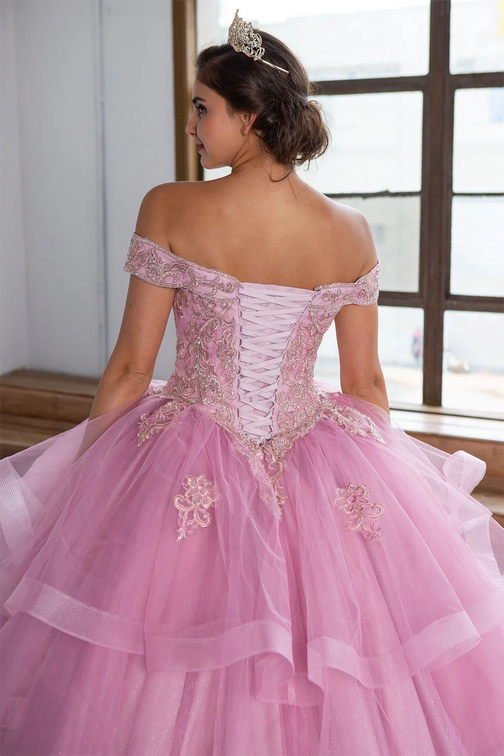Layered Off-Shoulder Glitter Quinceañera Dress by Calla KY-018383 - Image 36