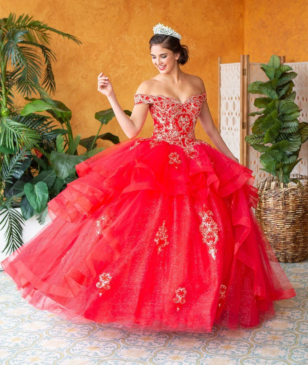 Layered Off-Shoulder Glitter Quinceañera Dress by Calla KY-018383 - Image 37