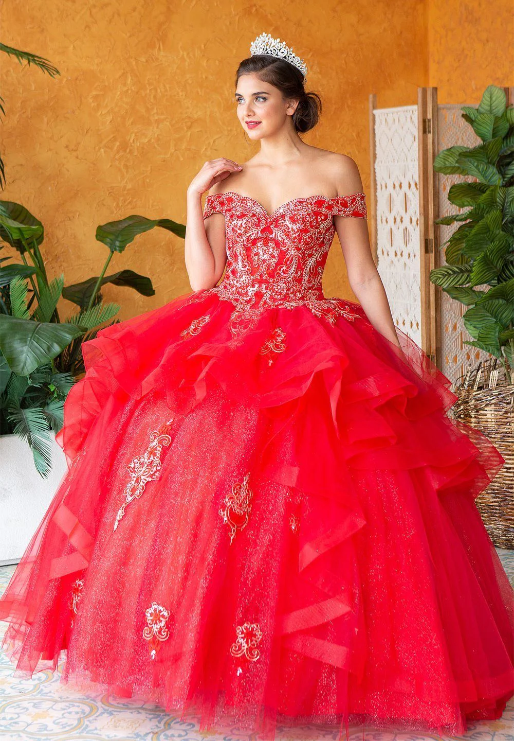 Layered Off-Shoulder Glitter Quinceañera Dress by Calla KY-018383 - Image 38