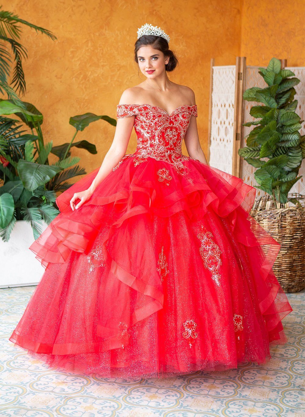 Layered Off-Shoulder Glitter Quinceañera Dress by Calla KY-018383 - Image 39