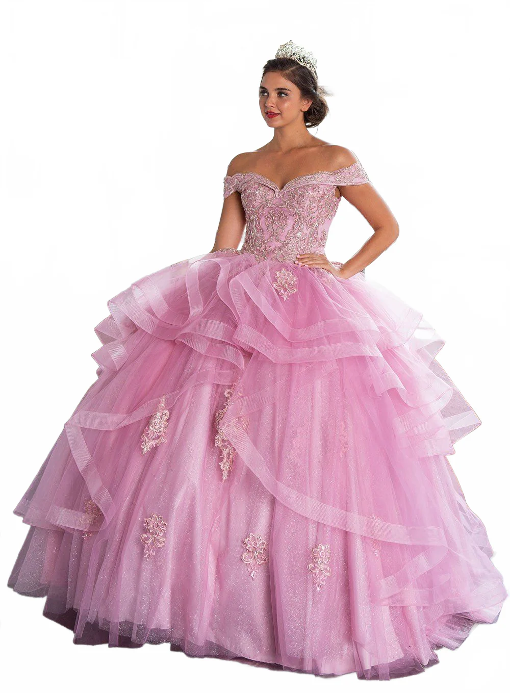 Layered Off-Shoulder Glitter Quinceañera Dress by Calla KY-018383 - Image 42
