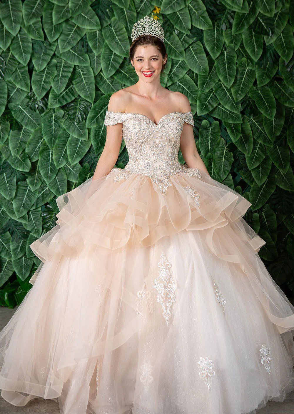 Layered Off-Shoulder Glitter Quinceañera Dress by Calla KY-018383 - Image 6