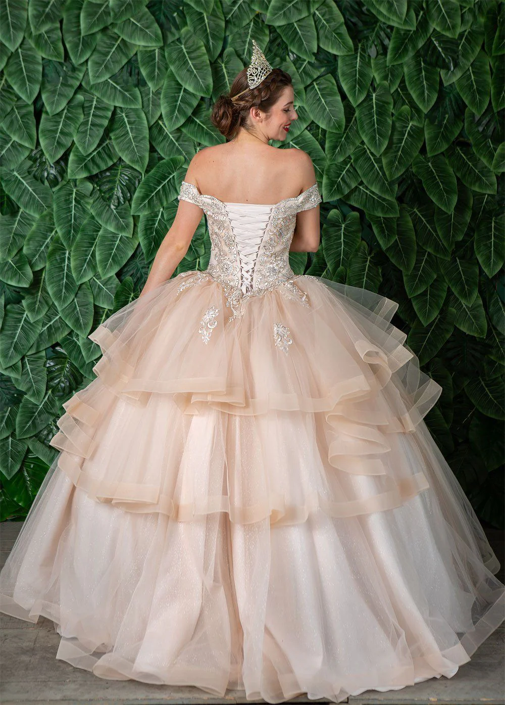 Layered Off-Shoulder Glitter Quinceañera Dress by Calla KY-018383 - Image 7