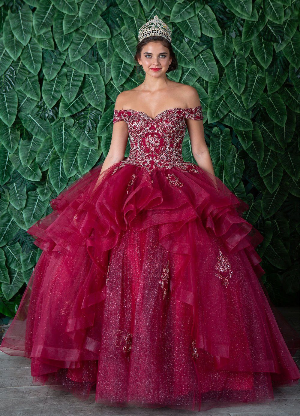 Layered Off-Shoulder Glitter Quinceañera Dress by Calla KY-018383 - Image 8