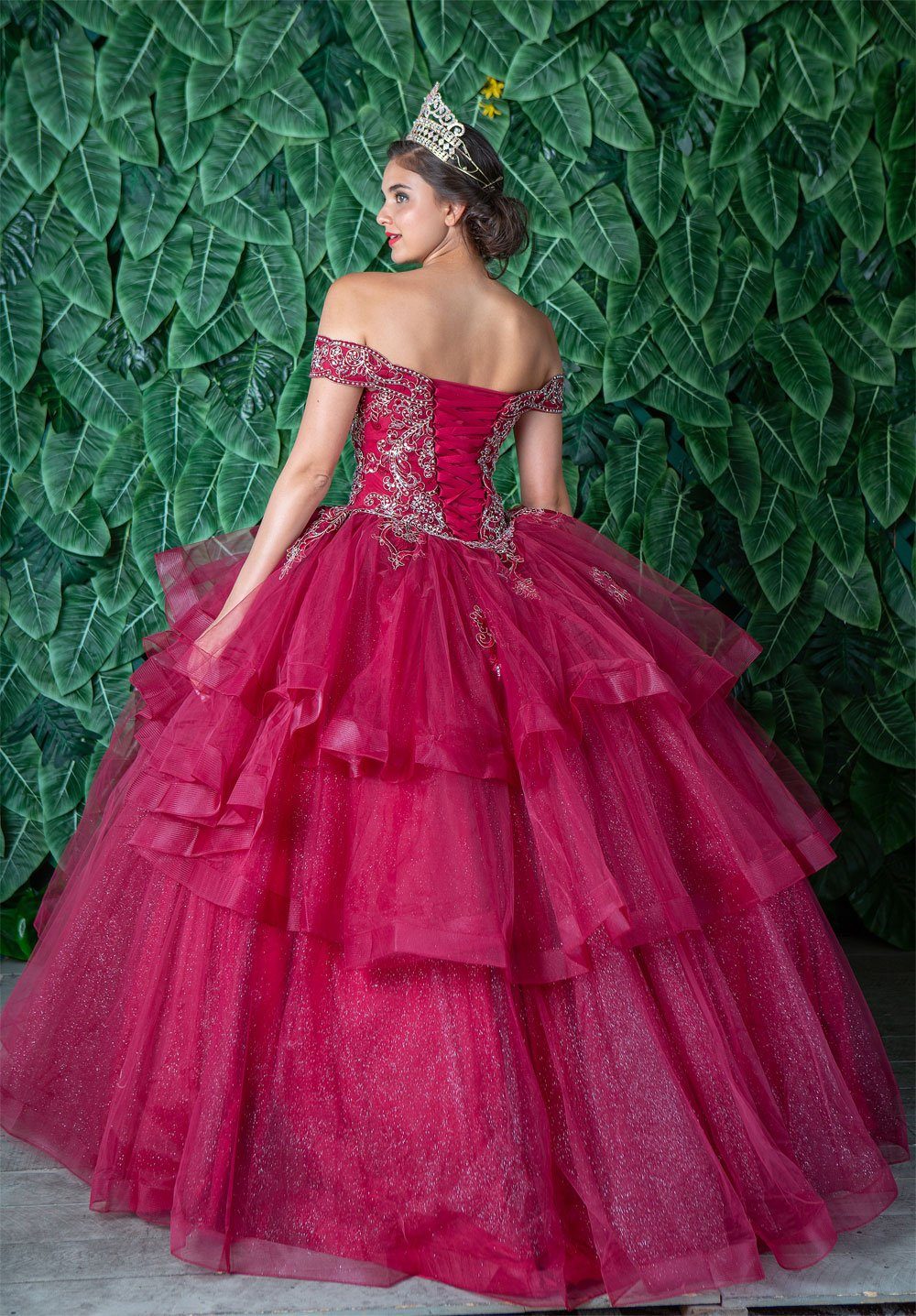 Layered Off-Shoulder Glitter Quinceañera Dress by Calla KY-018383 - Image 9