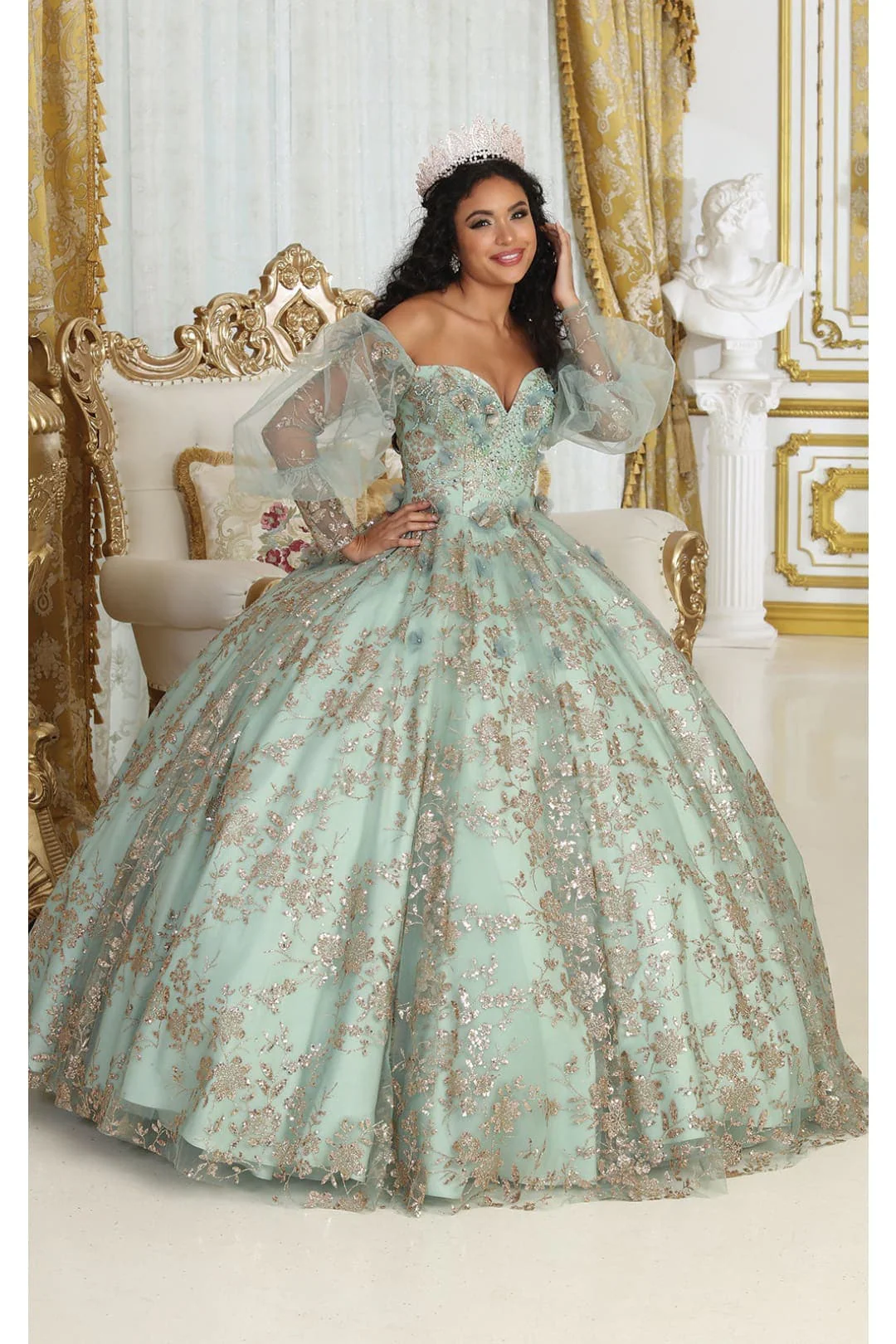 Layla K LK206 Sparkling Off Shoulder Puff Sleeves Quince Ball Gown - Image 4