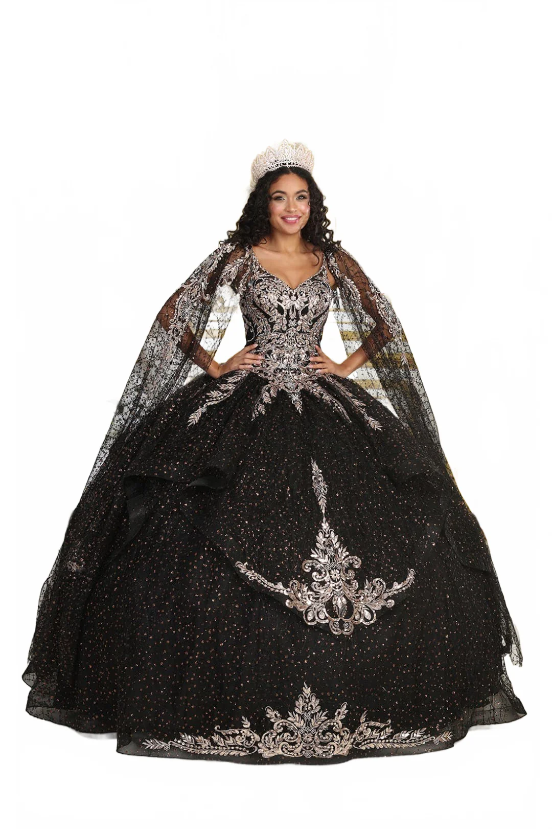 Layla K LK218 Detachable Cape Sleeves Glitter Corset Quinceanera Ball Gown - Image 11