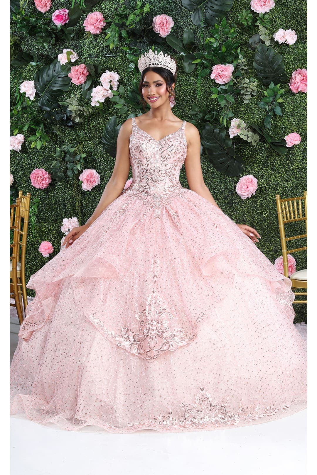 Layla K LK218 Detachable Cape Sleeves Glitter Corset Quinceanera Ball Gown - Image 6