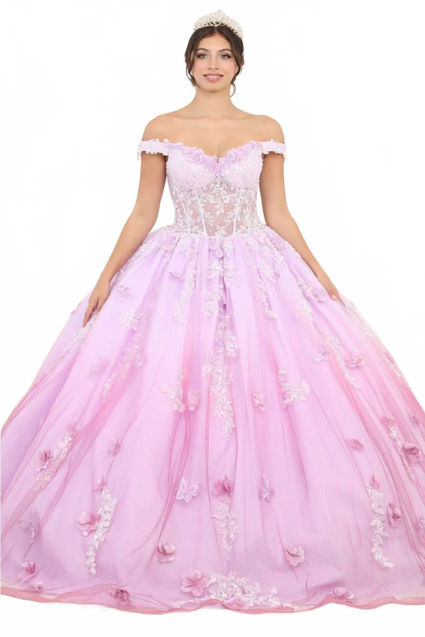 Layla K LK254 Off-Shoulder Glitter Embellished Lilac Quince Ball Gown - Image 6