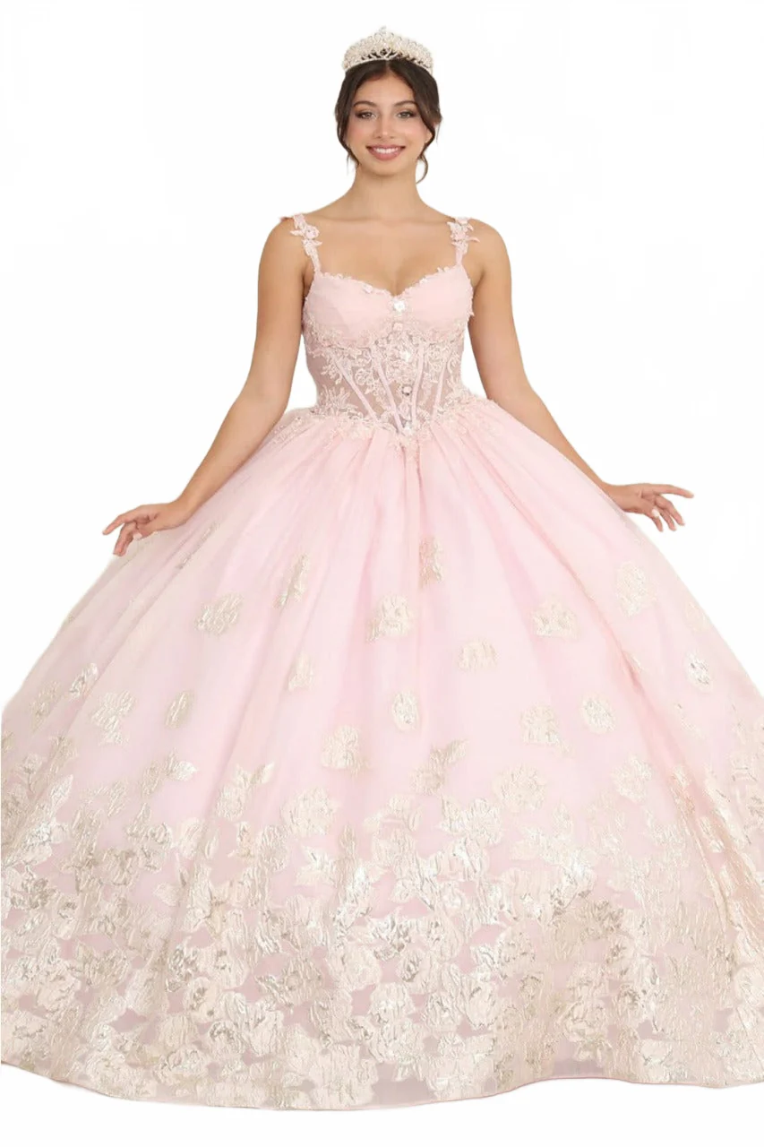 Layla K LK256 Sheer Bodice Floral Sleeveless Blush Quinceanera Gown - Image 10