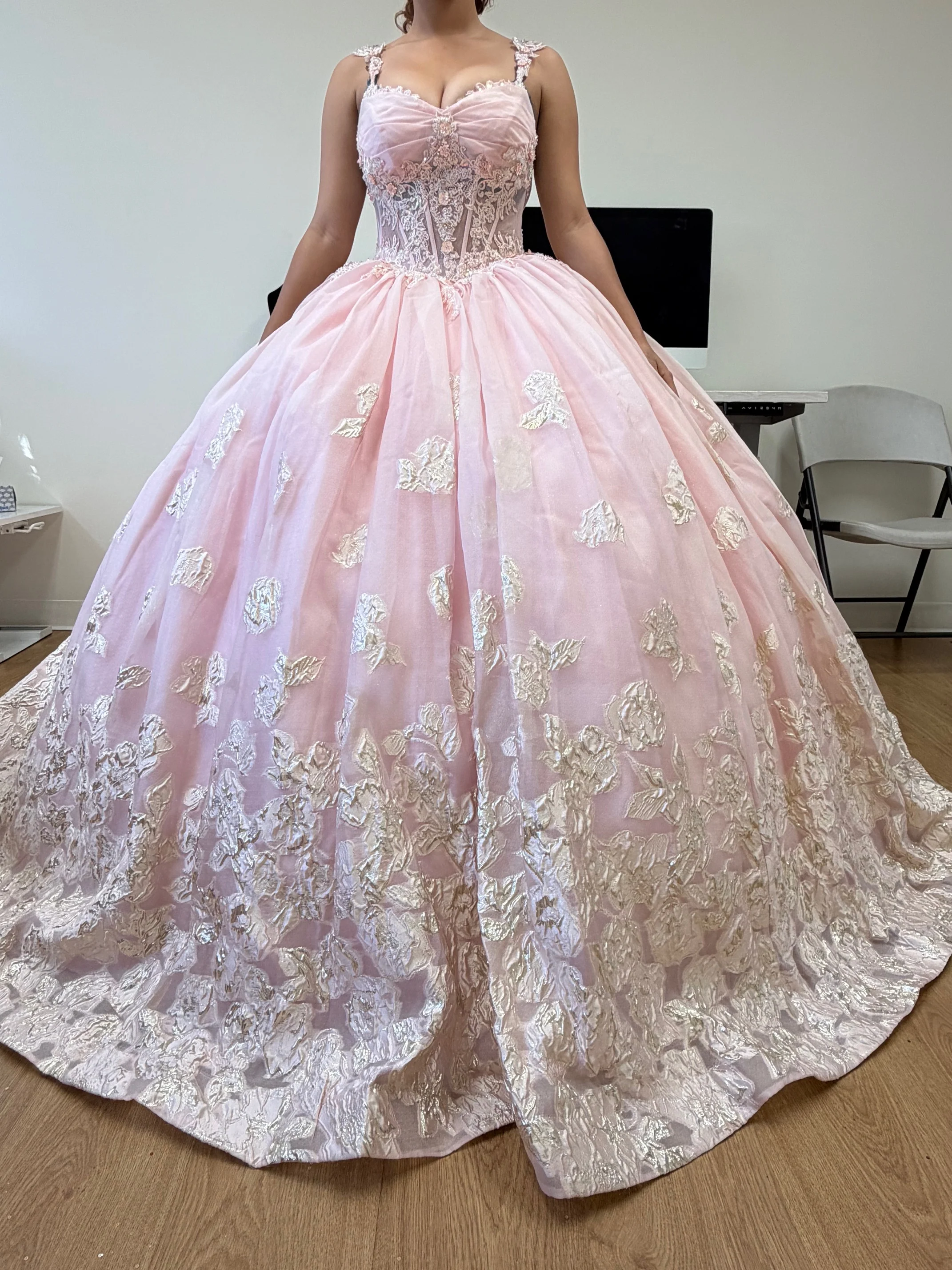 Layla K LK256 Sheer Bodice Floral Sleeveless Blush Quinceanera Gown - Image 8