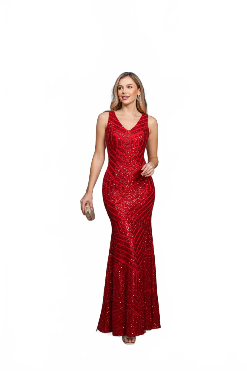 Lenovia USA 5150 V-Neck Mermaid Sequined Long Evening Prom Dress-New Collection - Image 28