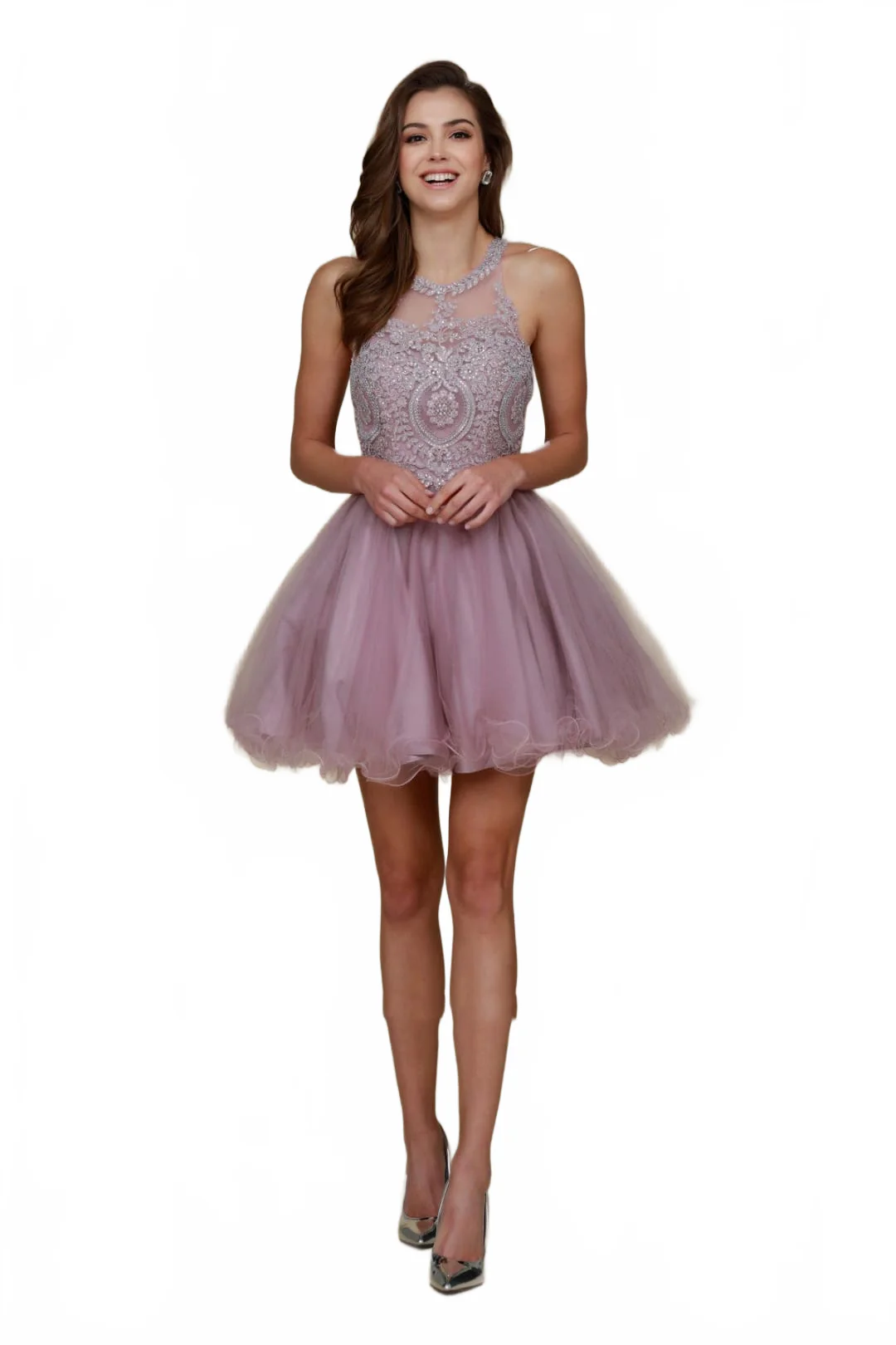 Nox Anabel B652 Inexpensive Light-Mauve Halter Neckline Bridesmaid Dress - Image 4