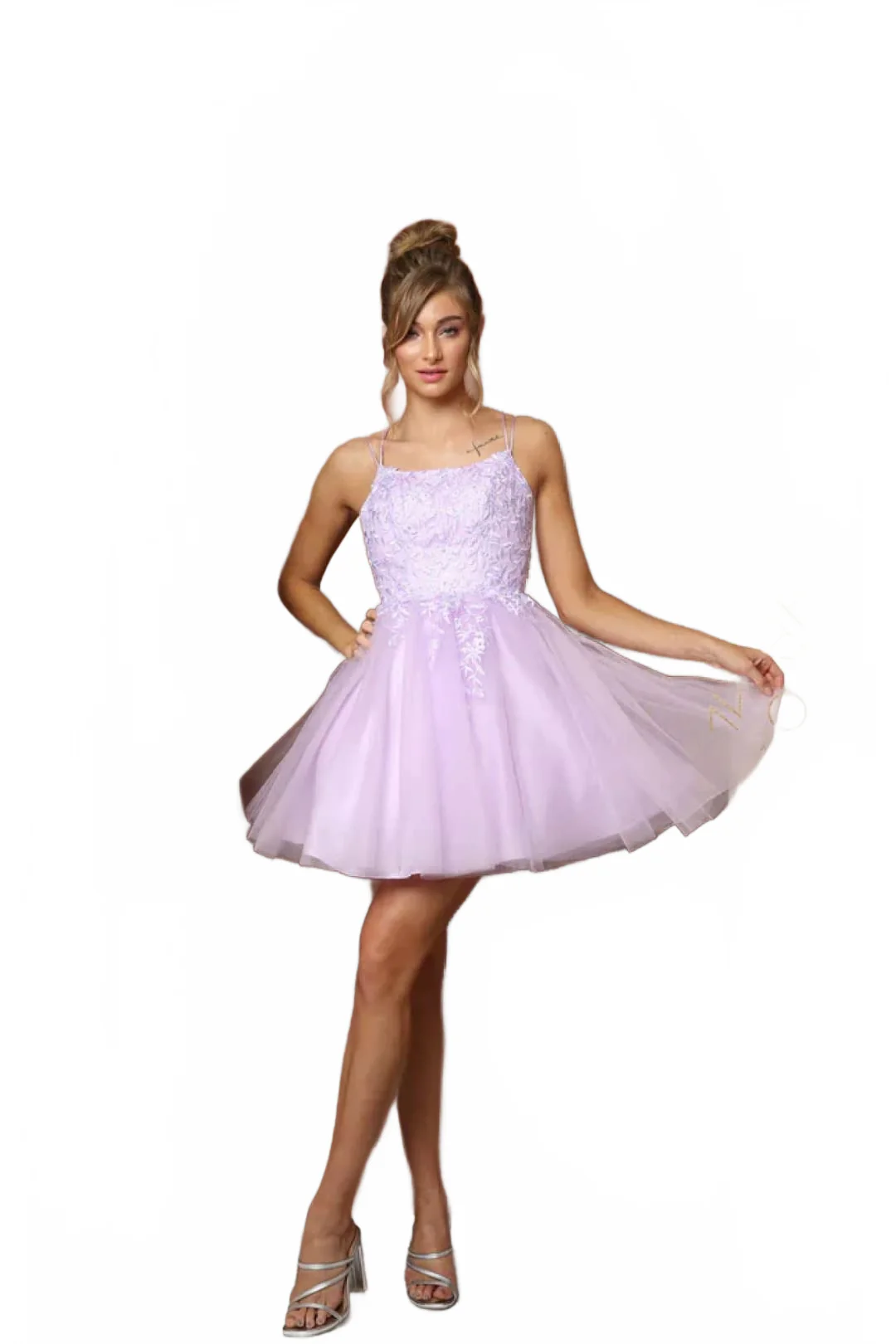 Nox Anabel T718 Lilac Inexpensive Short A-Line Bridesmaid Dress - Image 4