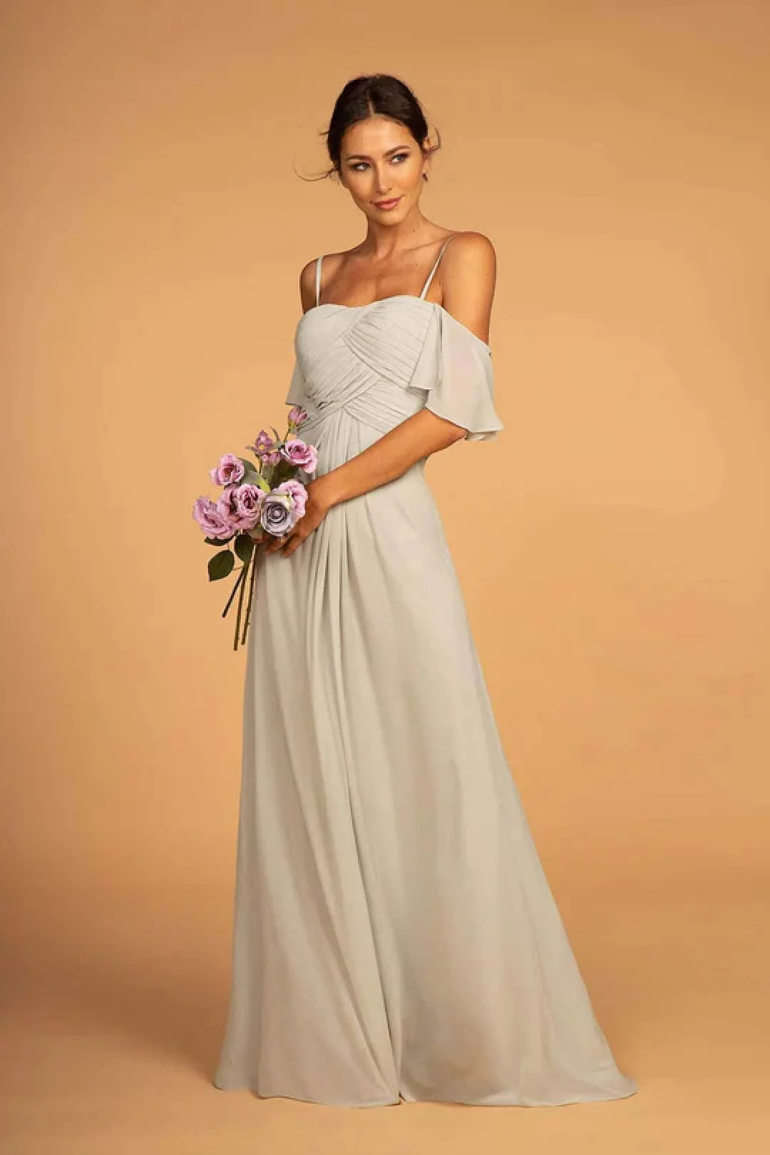 Pleated Long Cold Shoulder Chiffon Dress by Elizabeth KGL2615 - Image 12