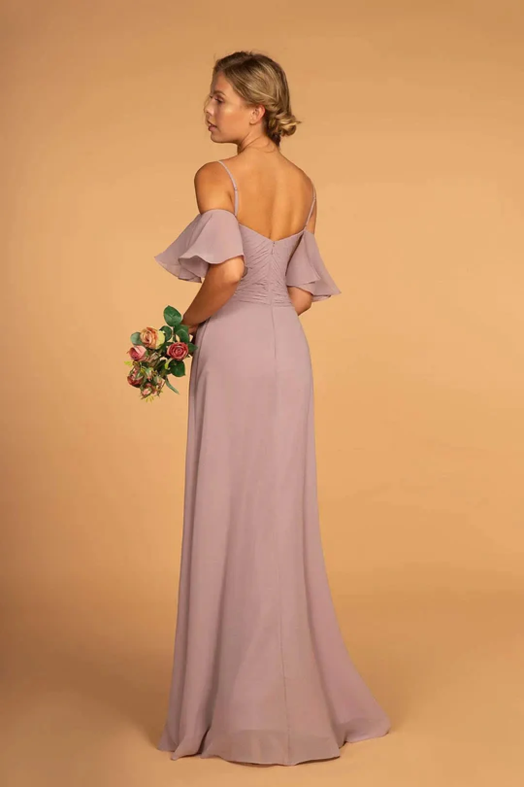 Pleated Long Cold Shoulder Chiffon Dress by Elizabeth KGL2615 - Image 2