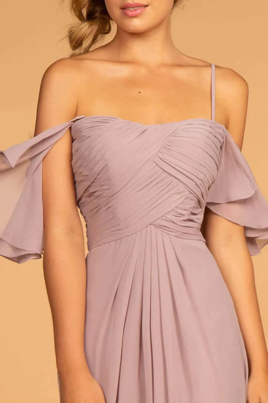 Pleated Long Cold Shoulder Chiffon Dress by Elizabeth KGL2615 - Image 3