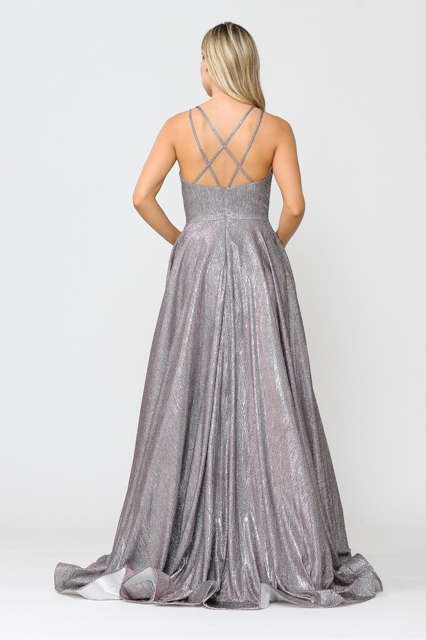 Poly USA 8716 Long Foiled Glitter Dress with Strappy Back - Image 5