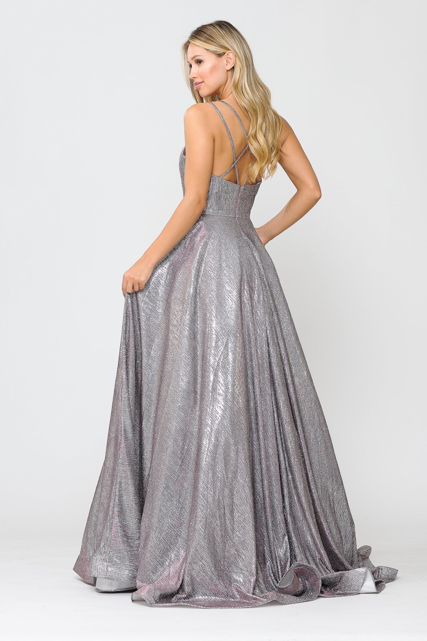 Poly USA 8716 Long Foiled Glitter Dress with Strappy Back - Image 6