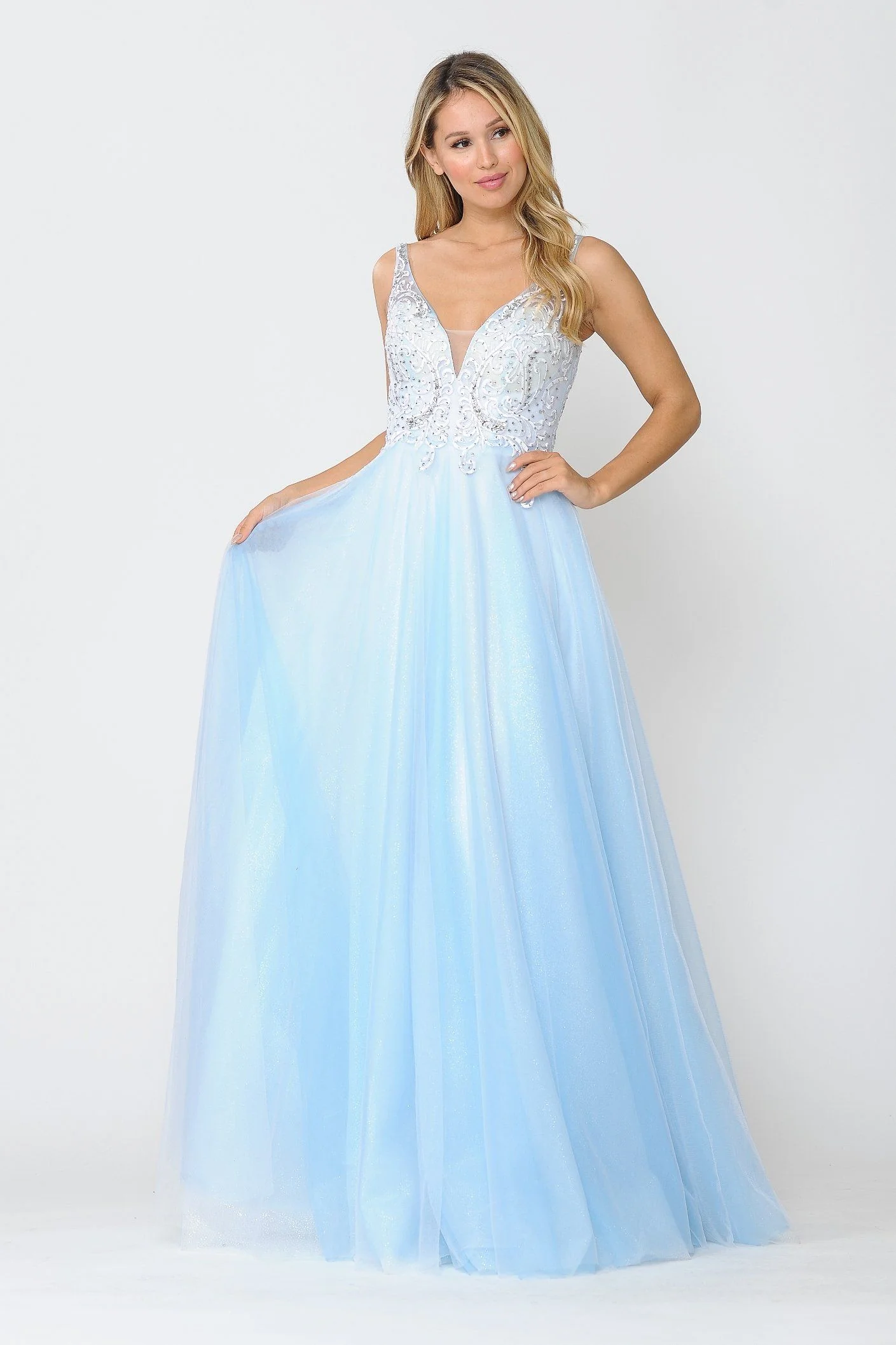 Poly USA 8354 Long Glitter Dress with Embroidered Bodice - Image 12