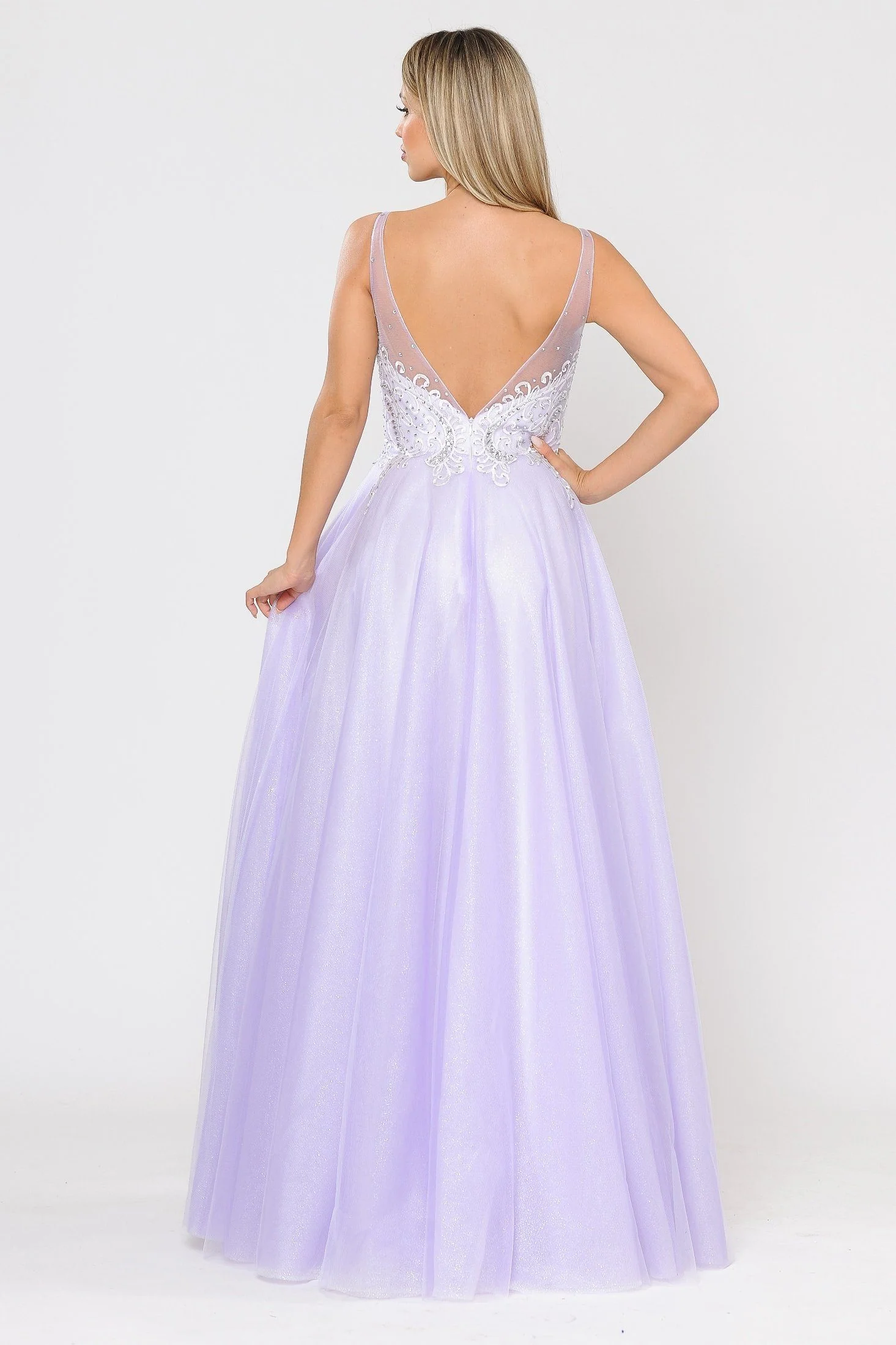 Poly USA 8354 Long Glitter Dress with Embroidered Bodice - Image 2