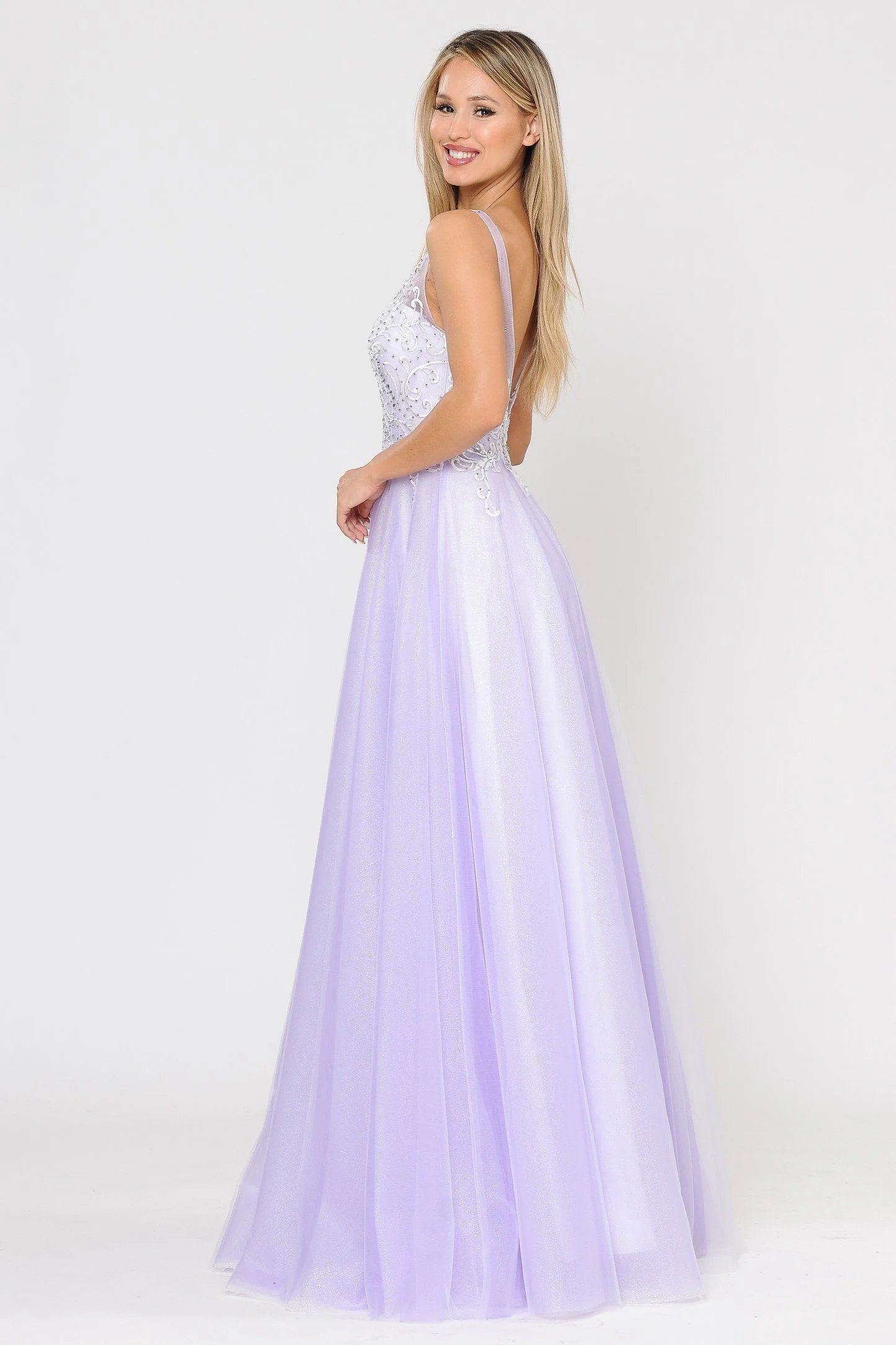 Poly USA 8354 Long Glitter Dress with Embroidered Bodice - Image 3