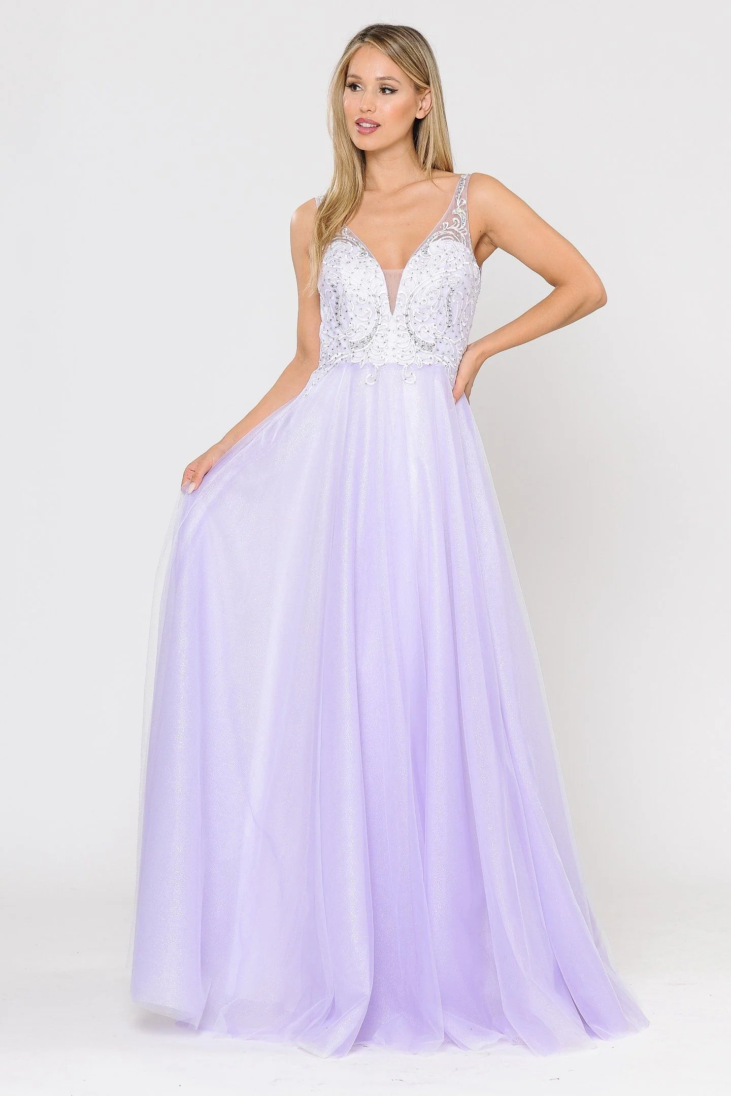 Poly USA 8354 Long Glitter Dress with Embroidered Bodice - Image 4