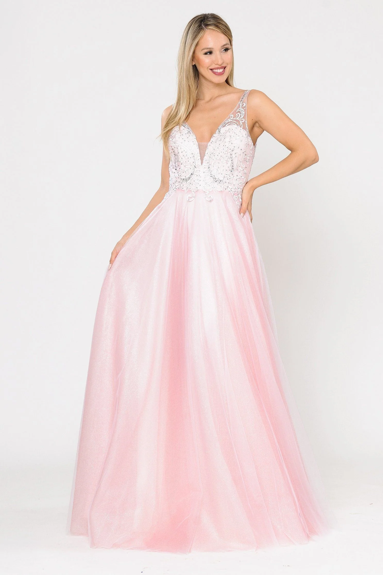 Poly USA 8354 Long Glitter Dress with Embroidered Bodice - Image 5