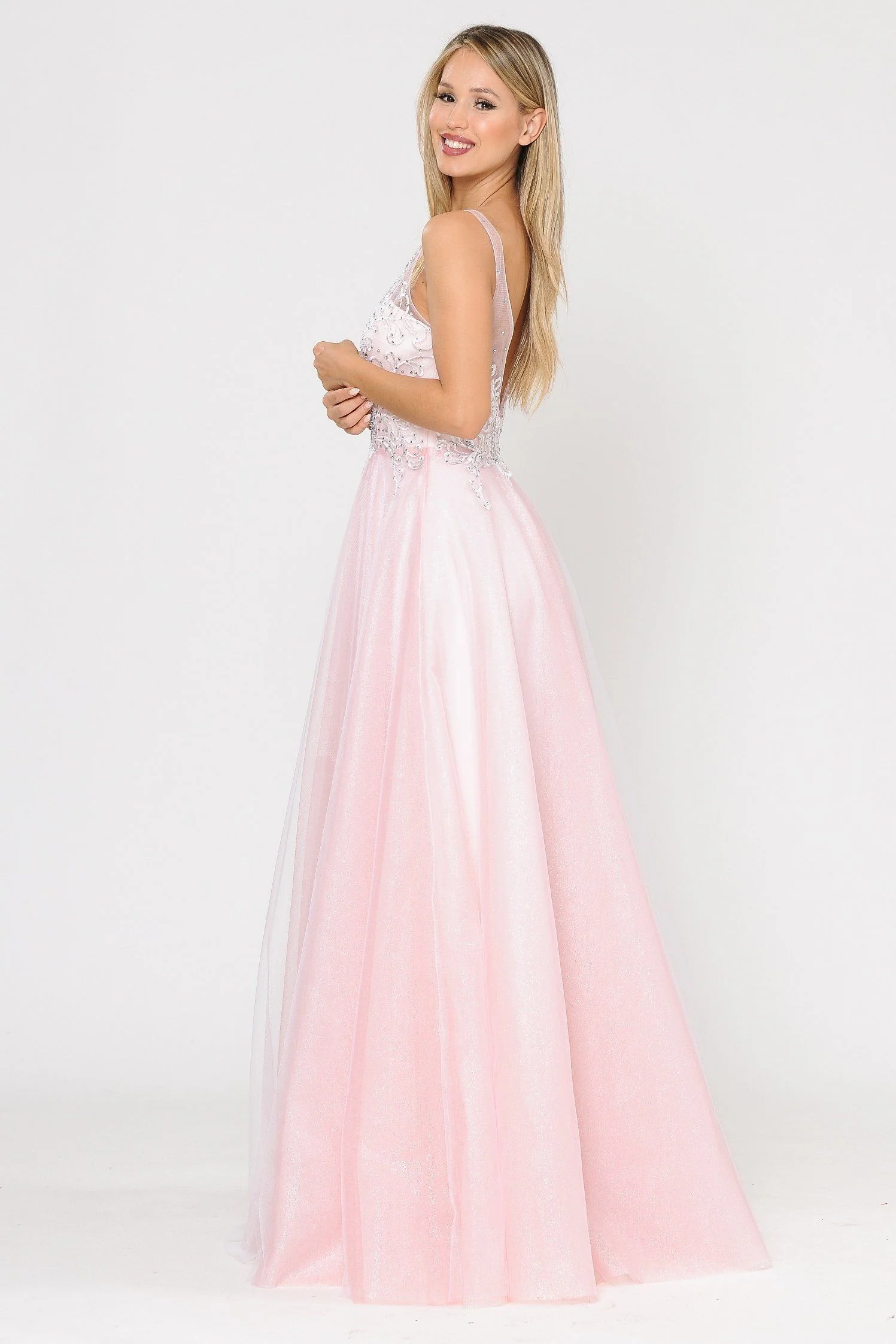 Poly USA 8354 Long Glitter Dress with Embroidered Bodice - Image 6