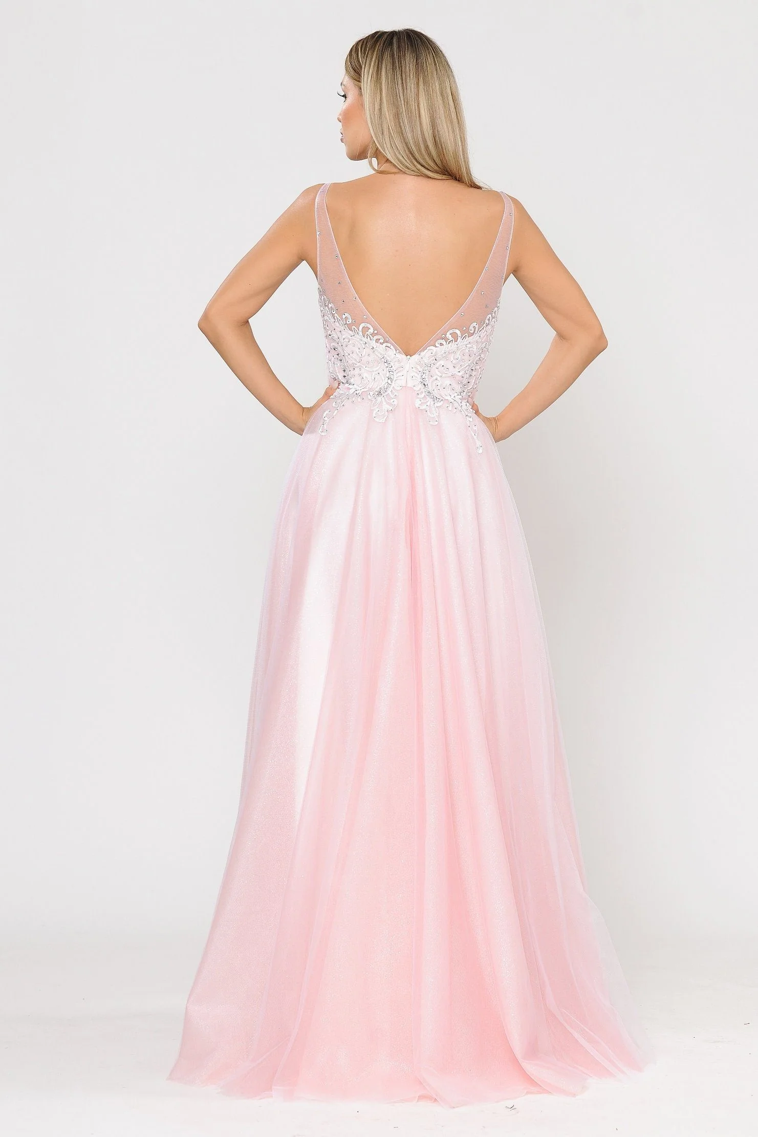 Poly USA 8354 Long Glitter Dress with Embroidered Bodice - Image 7
