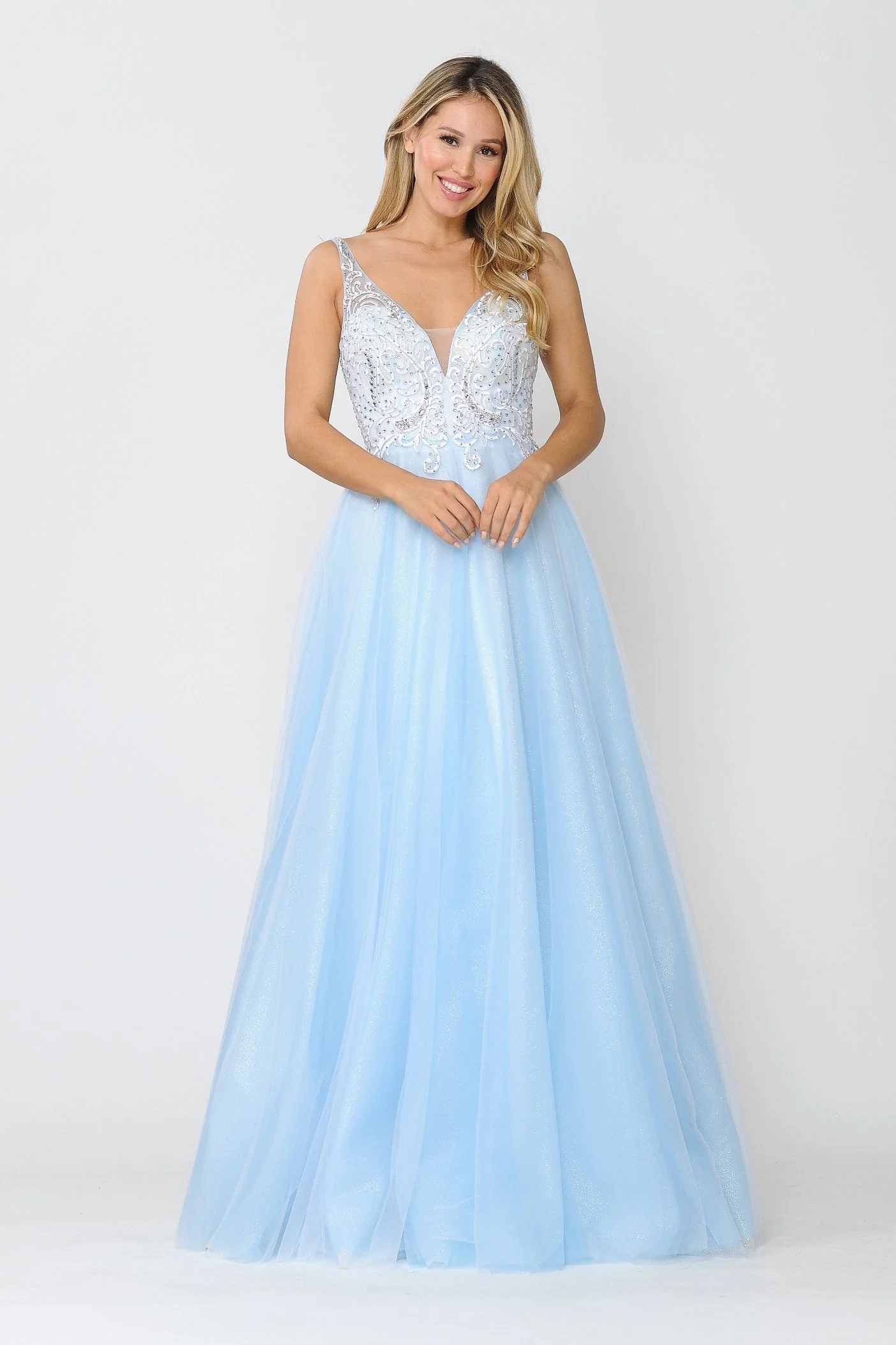 Poly USA 8354 Long Glitter Dress with Embroidered Bodice - Image 9