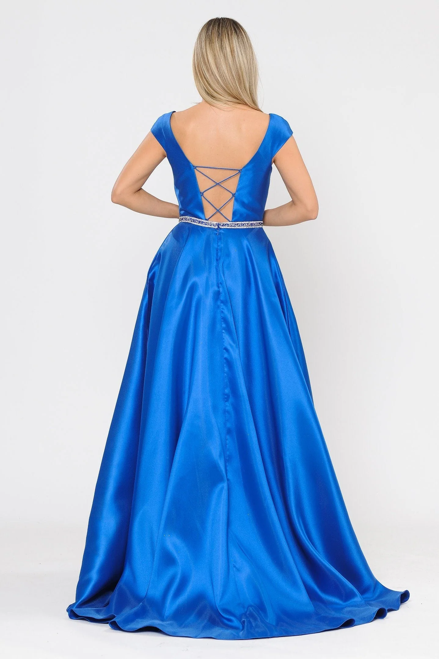 Poly USA 8702 Long Mikado Cap Sleeve Dress with Corset Back - Image 13