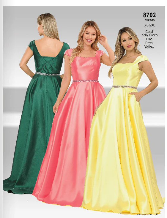 Poly USA 8702 Long Mikado Cap Sleeve Dress with Corset Back - Image 20