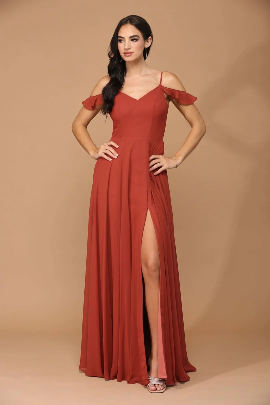 Long Off-Shoulder Formal Chiffon Bridesmaids Dress - Image 11