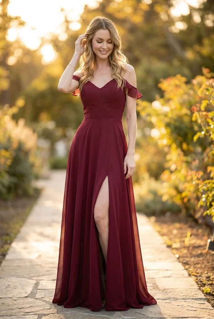 Long Off-Shoulder Formal Chiffon Bridesmaids Dress - Image 5