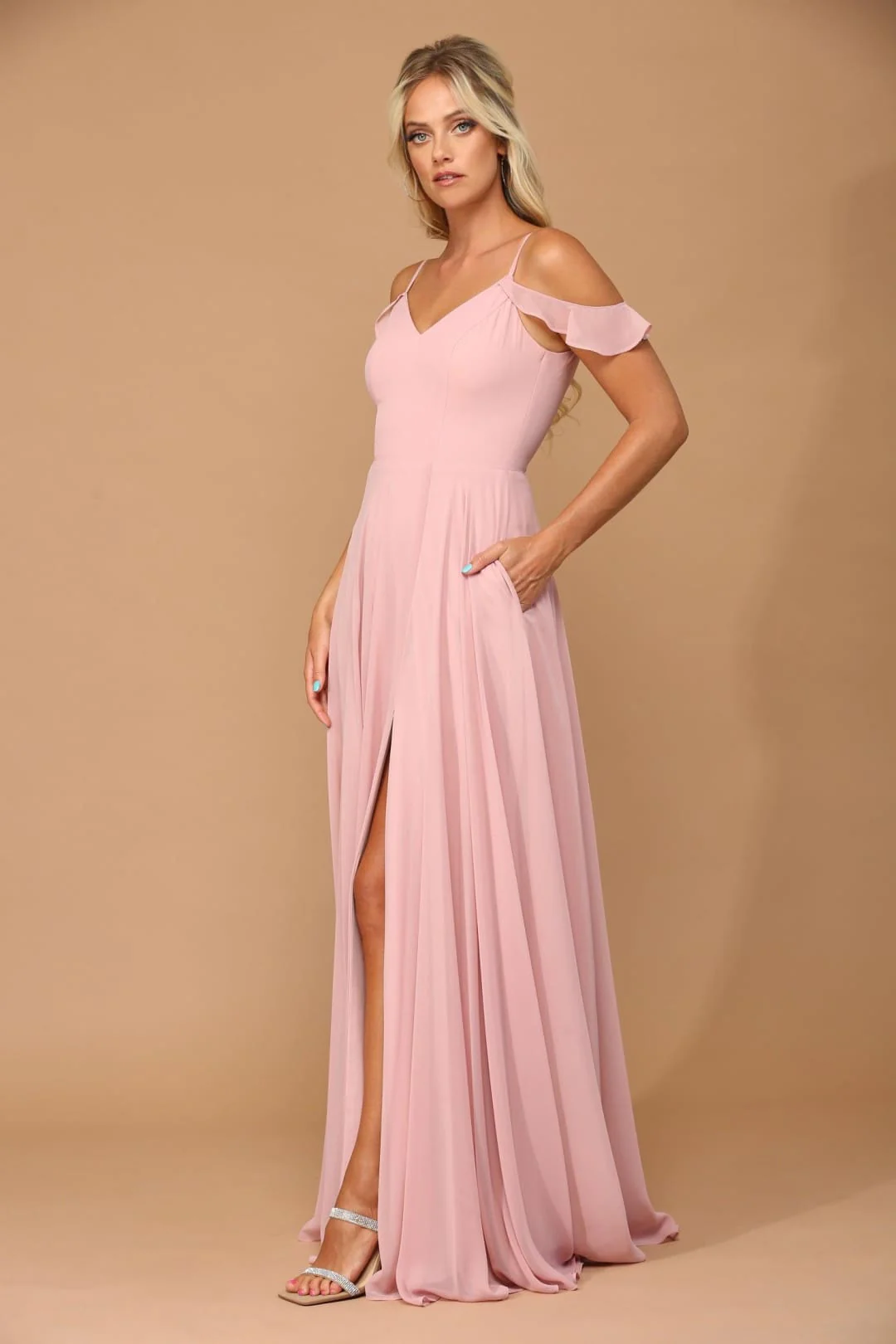 Long Off-Shoulder Formal Chiffon Bridesmaids Dress - Image 8