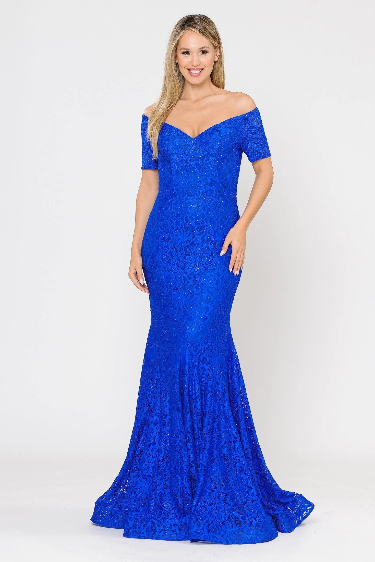 Poly USA 8596 Long Off Shoulder Lace Mermaid Dress - Image 9