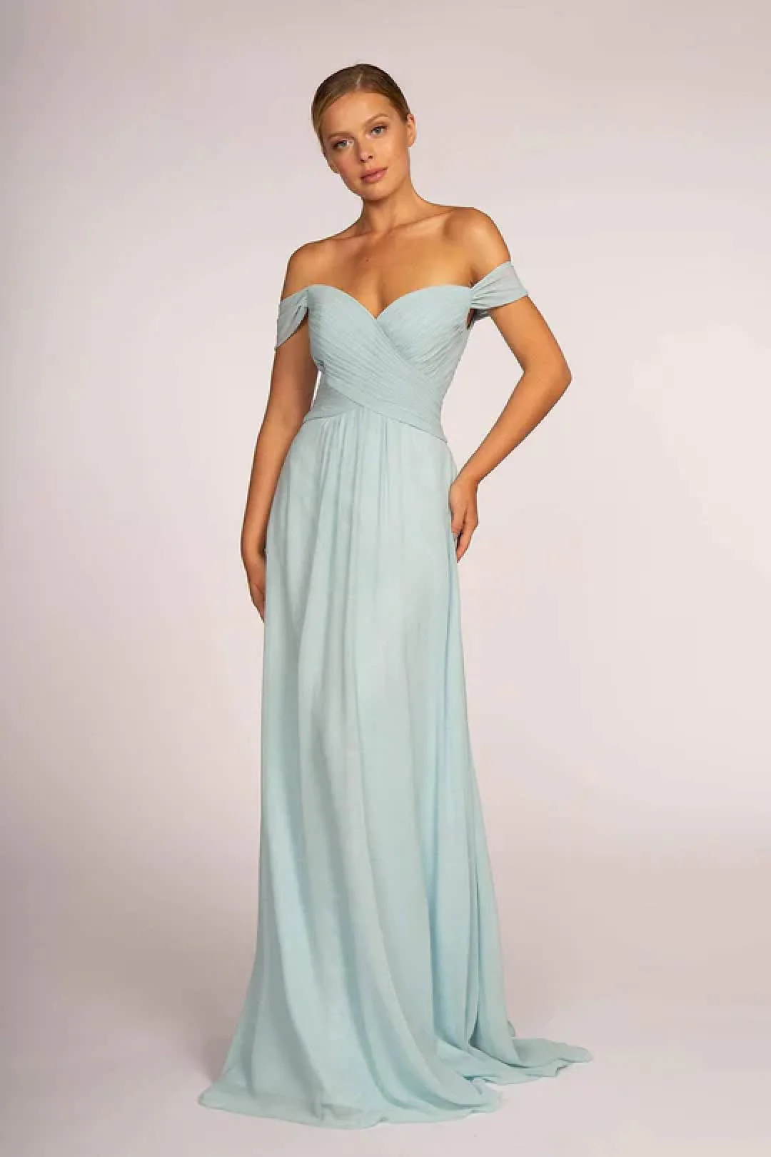 Pleated Off-Shoulder Chiffon Dress by Elizabeth KGL2550 - Image 10