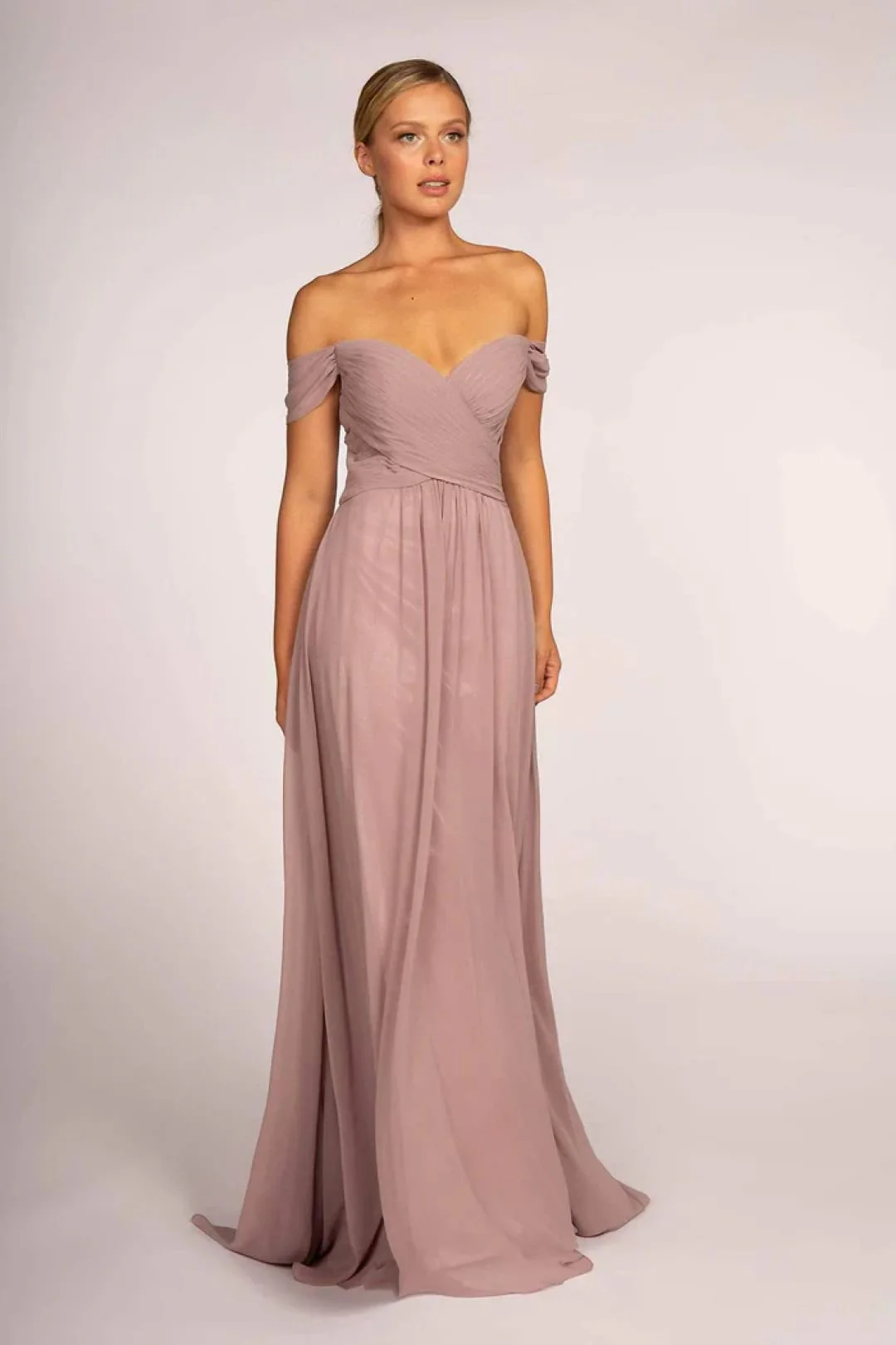 Pleated Off-Shoulder Chiffon Dress by Elizabeth KGL2550 - Image 8