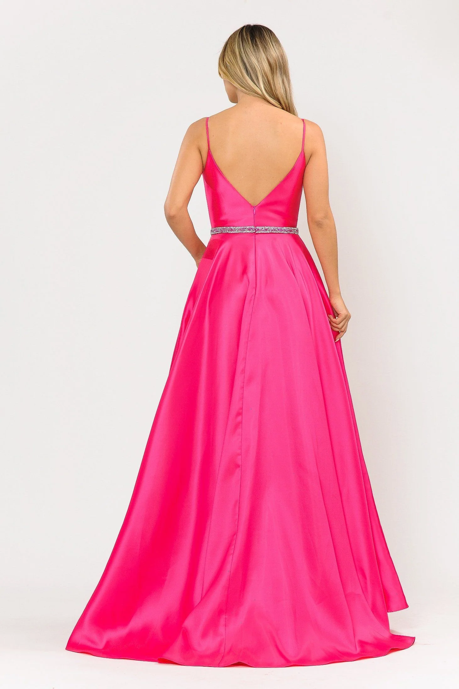 Poly USA 8672 Long Spaghetti Strap Dress with Deep Neckline - Image 10