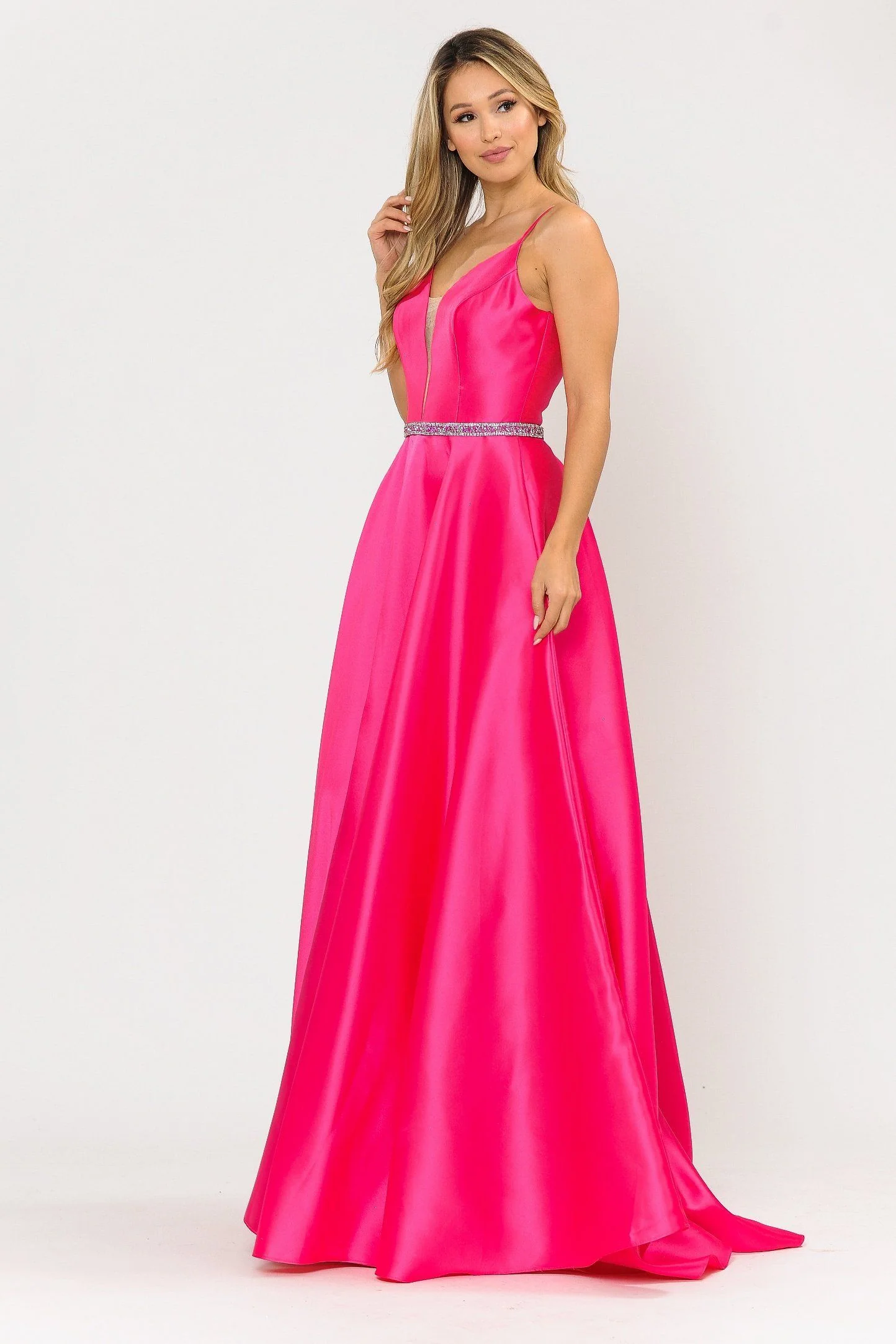 Poly USA 8672 Long Spaghetti Strap Dress with Deep Neckline - Image 11